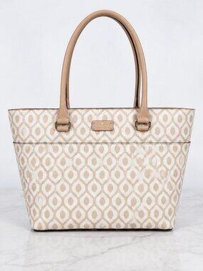 Kate Spade Neutral Geometric Print Tote | Tan Cream Shoulder Bag Medium